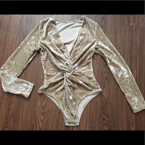 NWOT Cream Crushed Velvet Onesie S!
